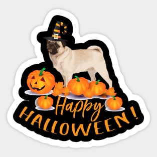 Happy Halloween Pug Fall Design Sticker